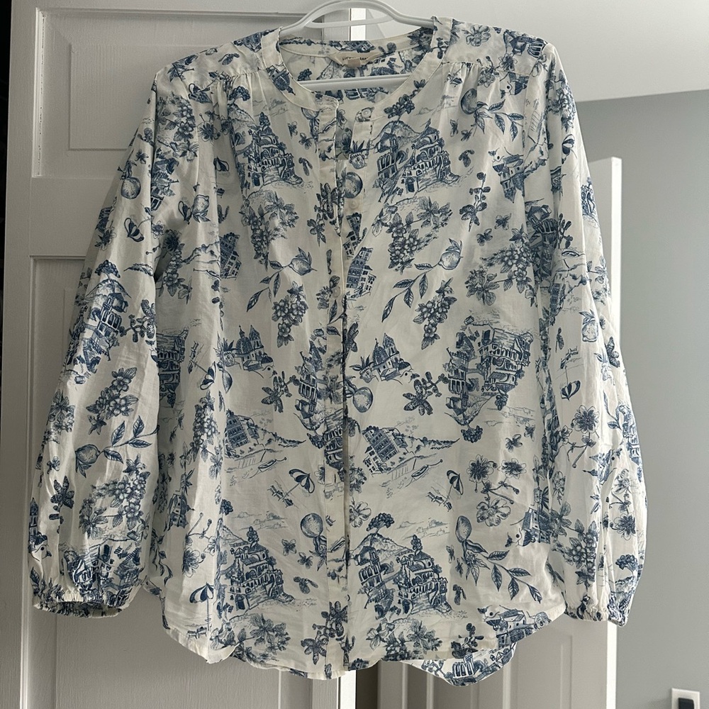 Lucky Brand Floral Blue and White Blouse